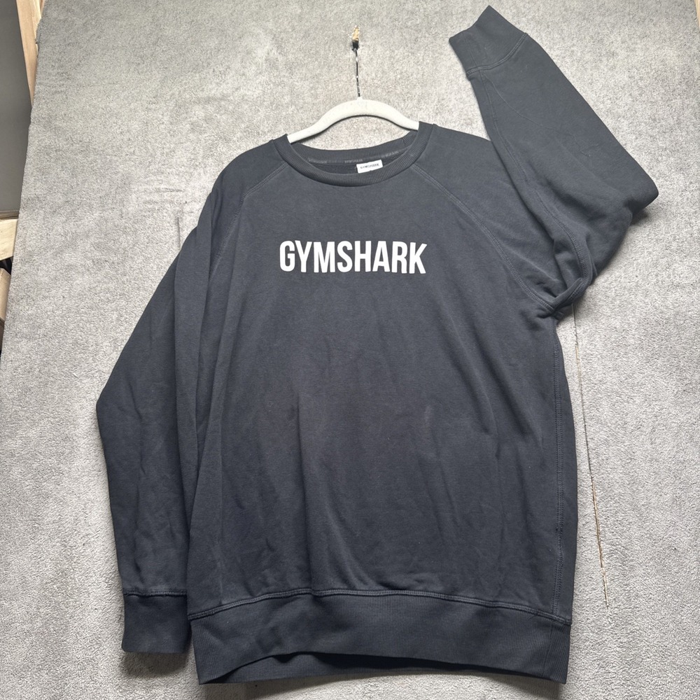 Gymshark Black Crewneck Sweatshirt Logo‎ Front Athleisure Streetwear Small - Picture 2 of 9
